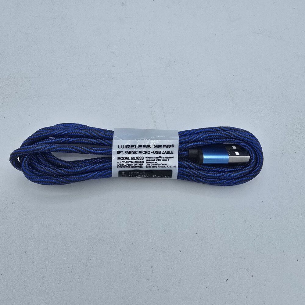 Wireless Gear 6 ft micro usb sync and charge cable. Fabric material.